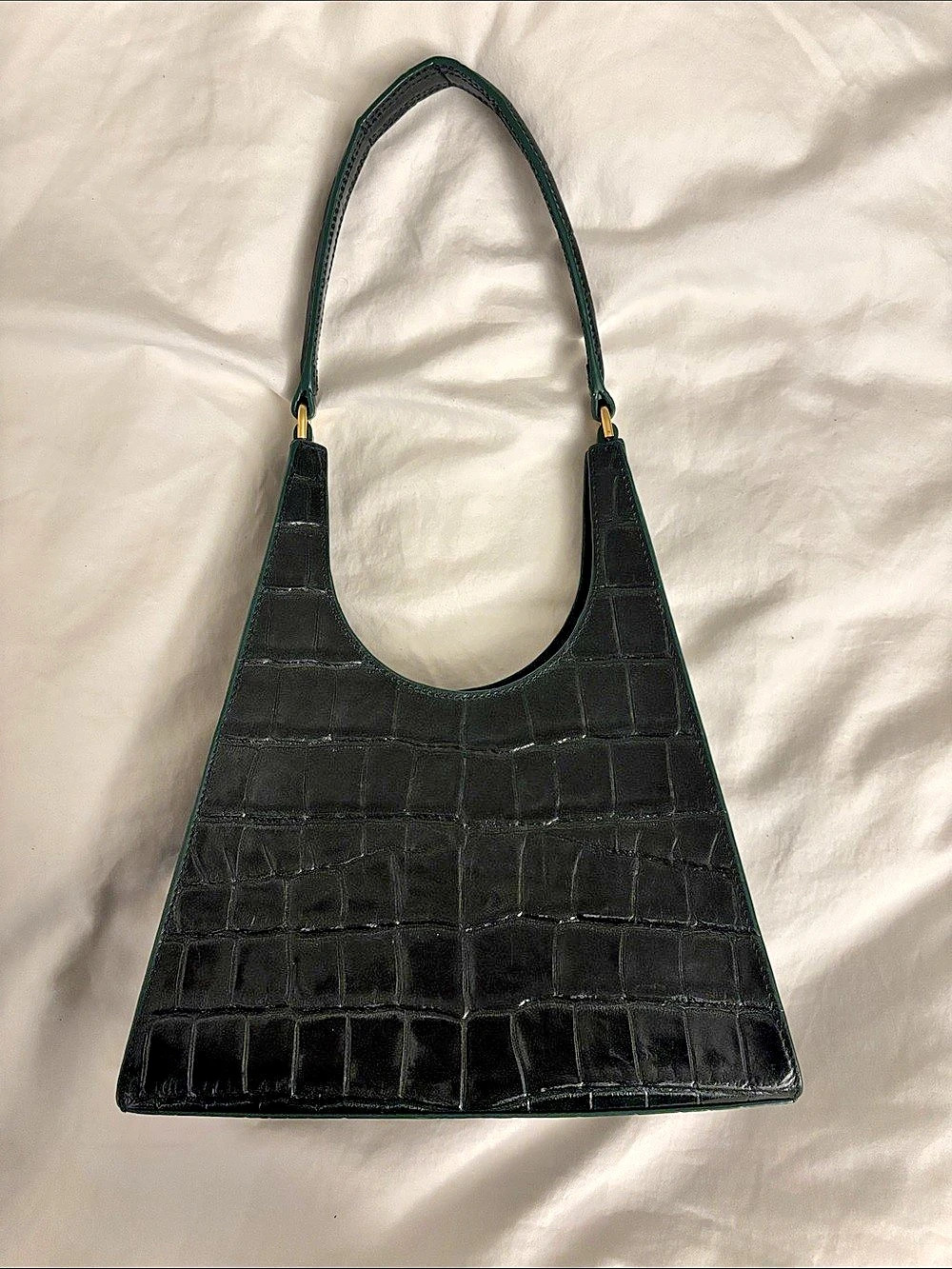 Staud Croc-Embossed Shoulder Bag in Dark Green Like New